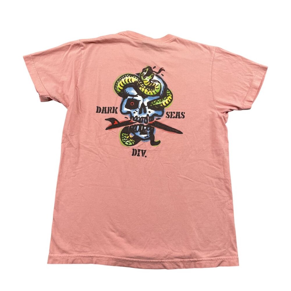 Dark Seas Skull Surf‎ Board Snake T-Shirt Mens Medium Pink 100% Cotton Tee
